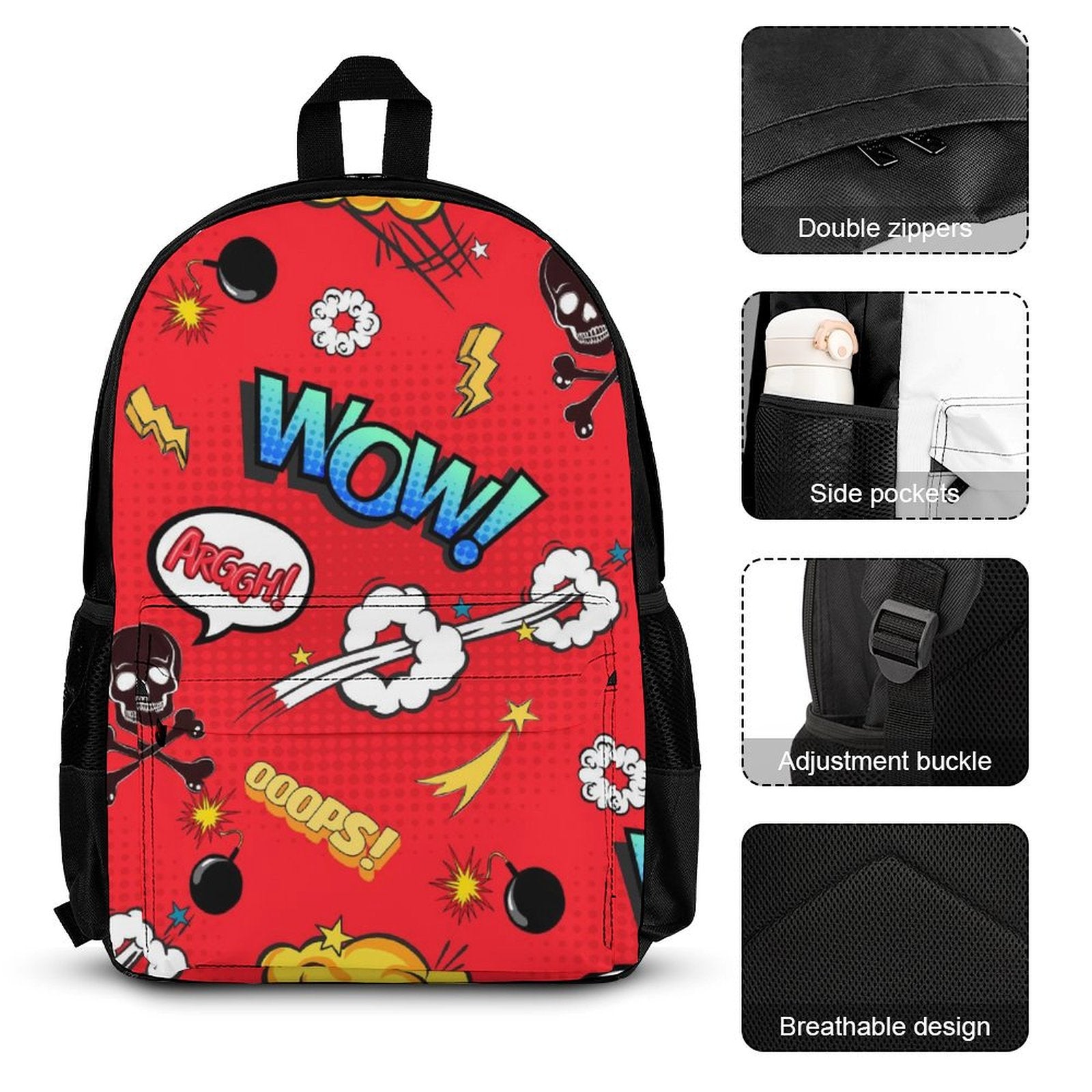 Comic Book Red - Three Piece Backpack Set