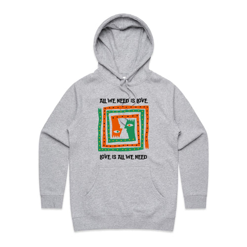 All We Need Is Love - Womens Hoodie Grey Marle Womens Hoodie Love Printed In Australia