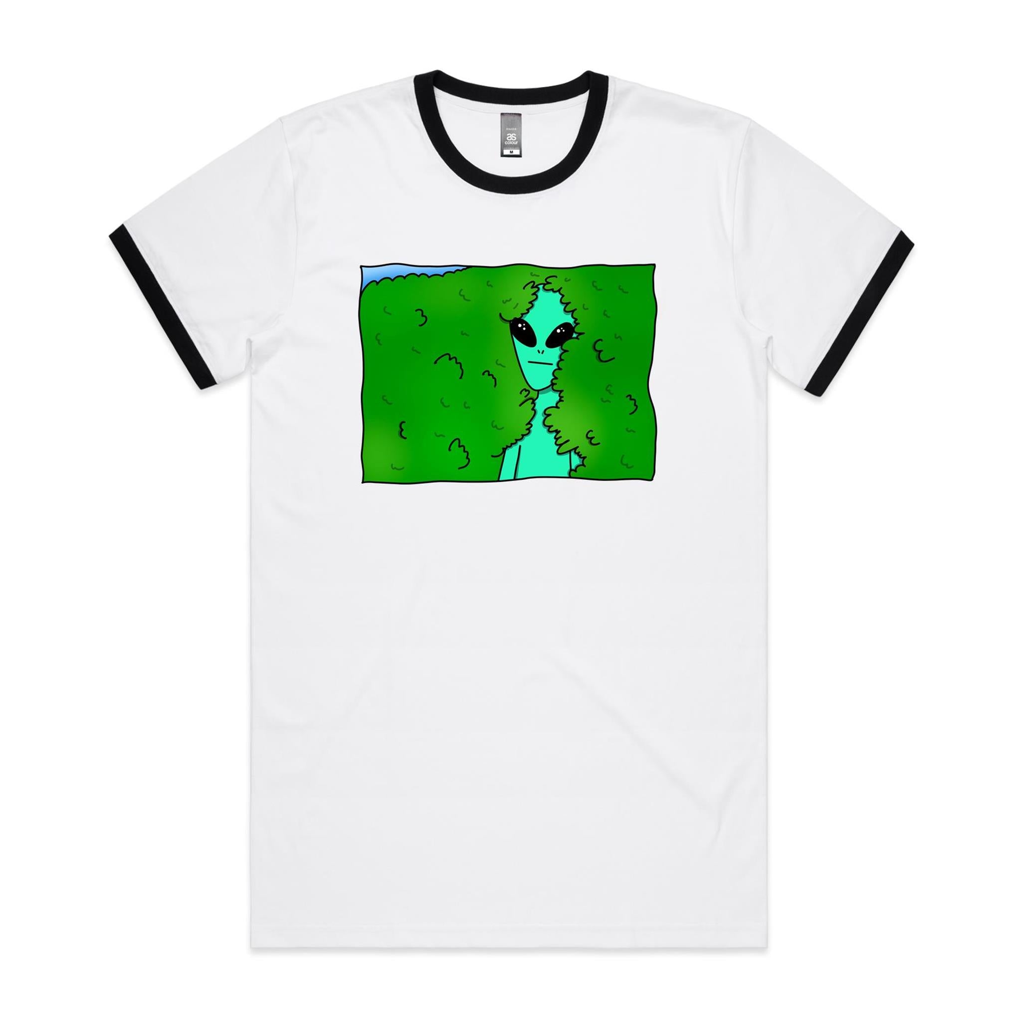 Alien Backing Into Hedge Meme - Staple Ringer Tee White Black Ringer T-Shirt Printed In Australia Sci Fi