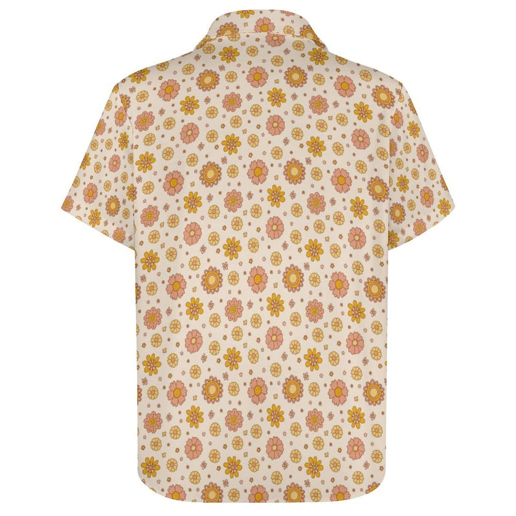 Orange Flowers Women's Short-Sleeve Button Up Shirt