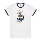 Coffee Skull - Staple Ringer Tee White Navy Ringer T-Shirt Coffee Printed In Australia