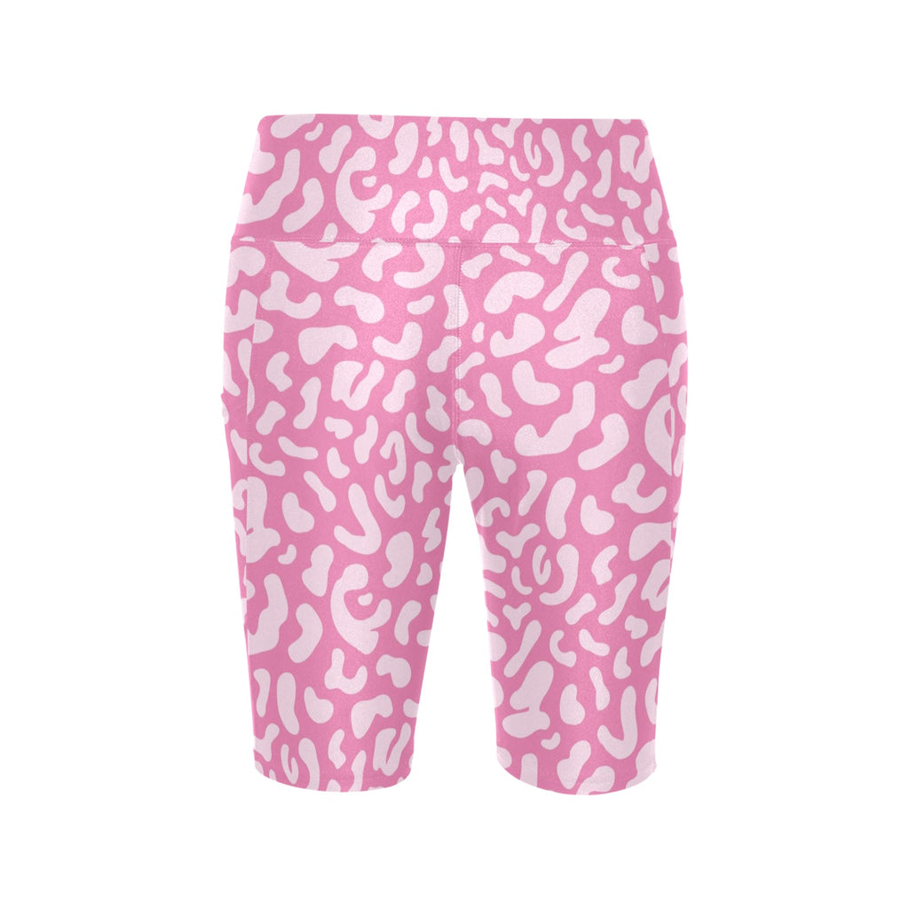 Pink Leopard Women's Bike Shorts With Side Pockets Women's Bike Shorts animal Printed Offshore