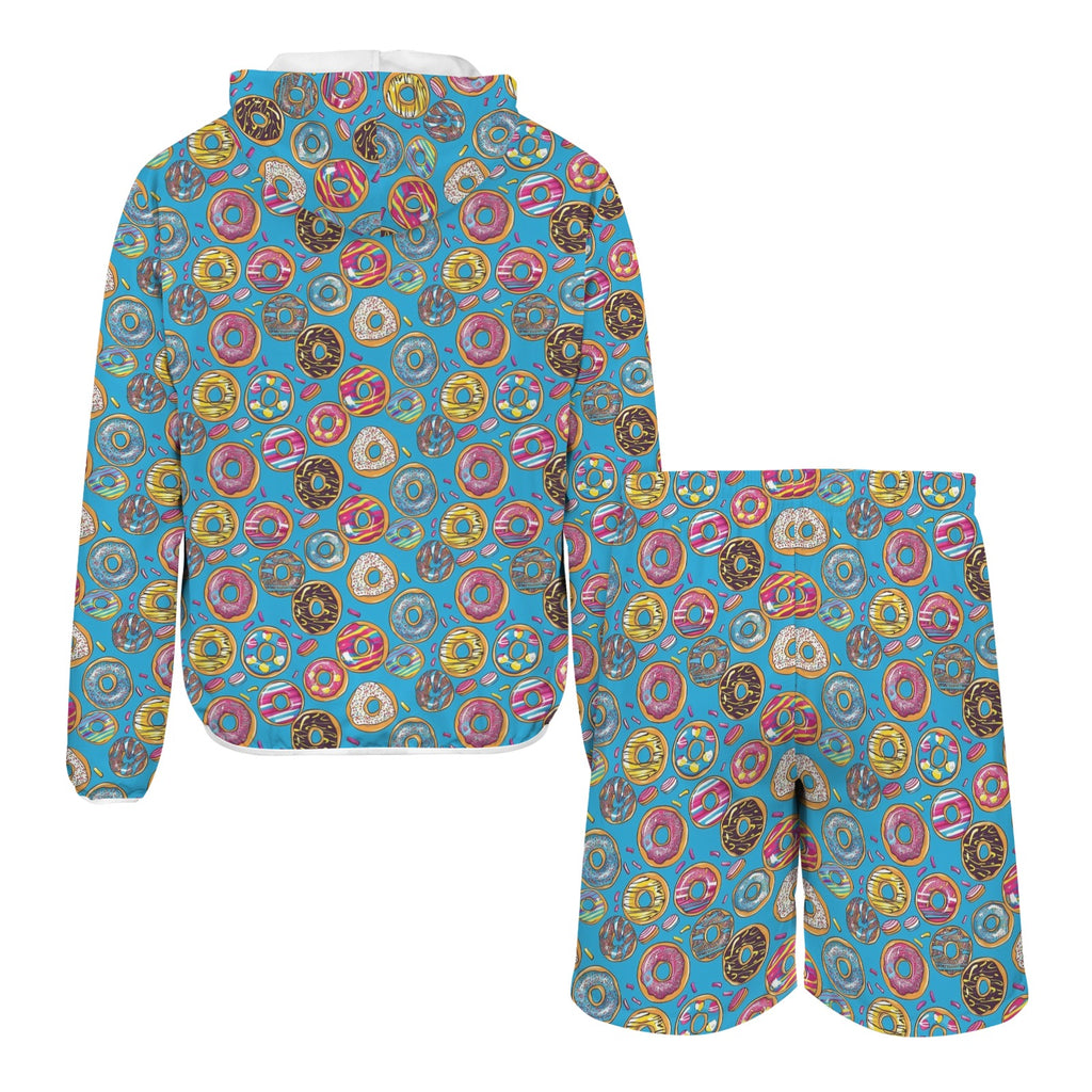 Doughnuts On Blue Men's Lightweight Sun Hoodie & Shorts Set Men's Lightweight Sun Hoodie & Shorts Food Printed Offshore