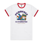 Purrfect Is Overrated, Cat - Staple Ringer Tee White Red Ringer T-Shirt animal Printed In Australia
