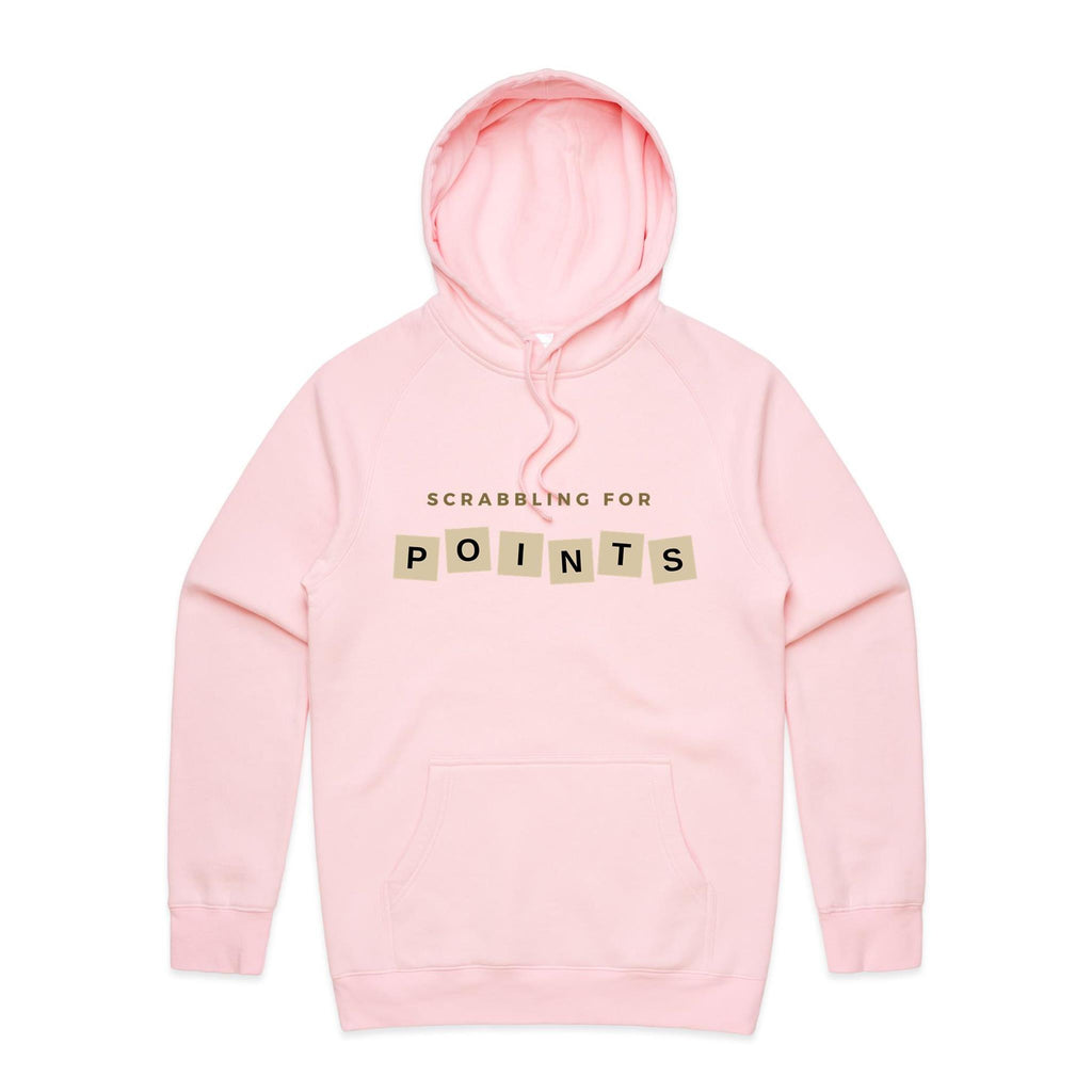 Scrabbling For Points - Mens Hoodie Pink Mens Hoodie Games Printed In Australia
