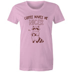 Coffee Makes Me Nicer - Womens T-shirt Pink Womens T-shirt animal Coffee Printed In Australia