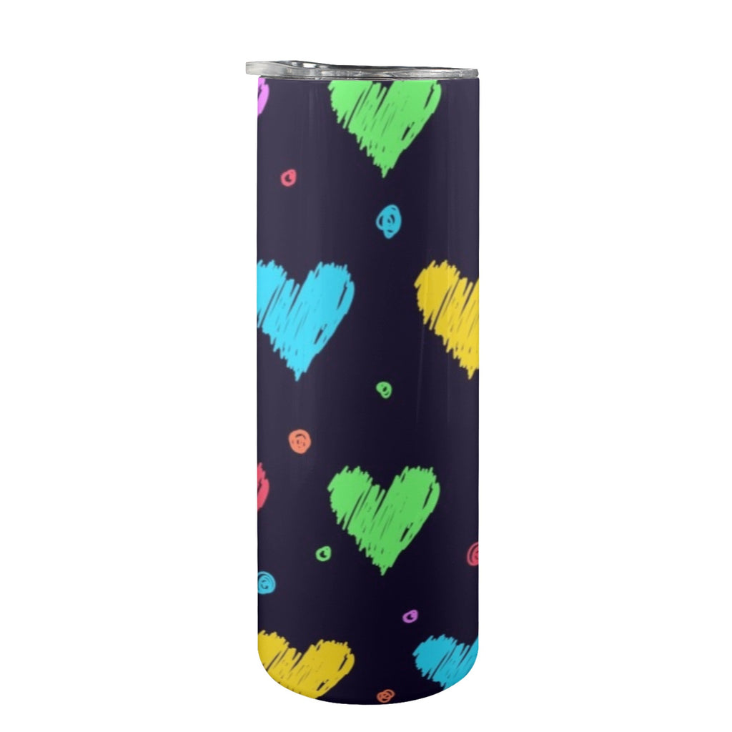 Colourful Hearts - 20oz Tall Skinny Tumbler with Lid and Straw
