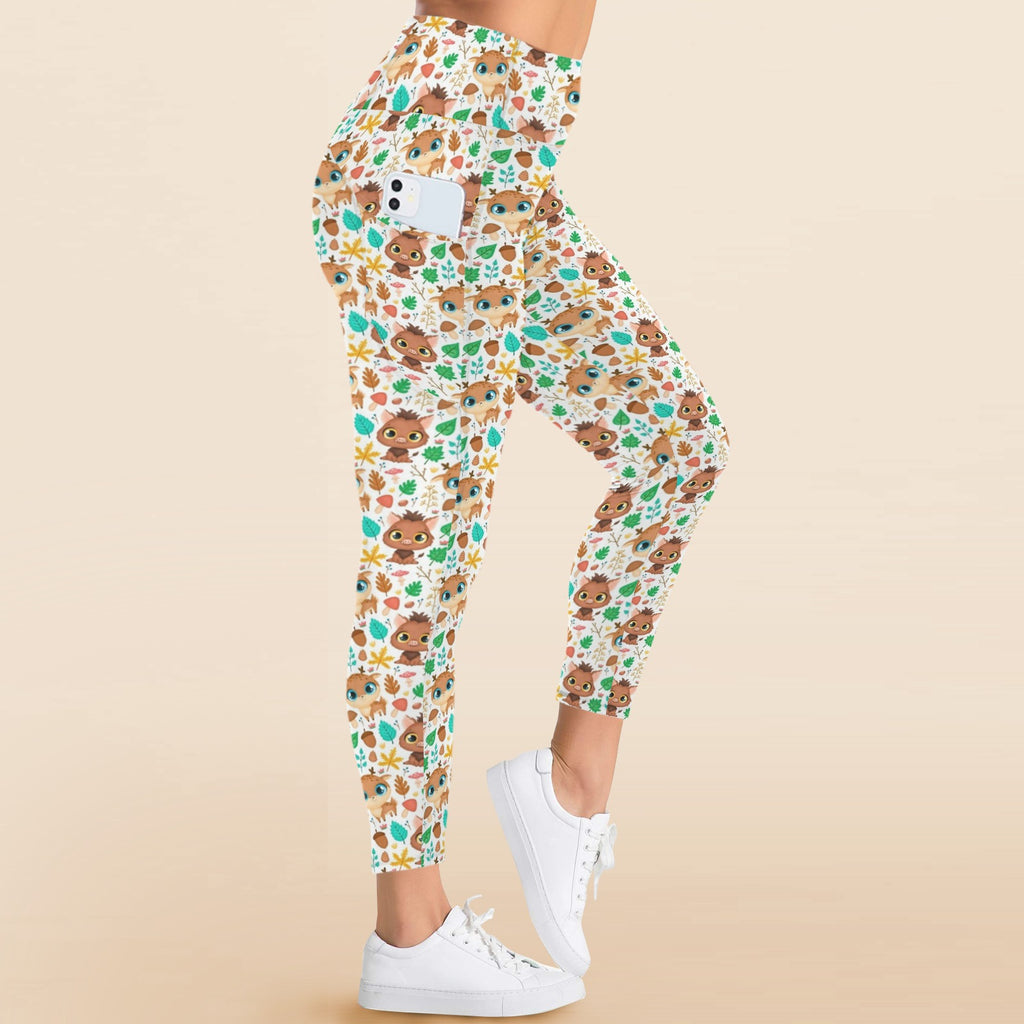 Cute Autumn Creatures - Women's High Waist Pockets Yoga Leggings