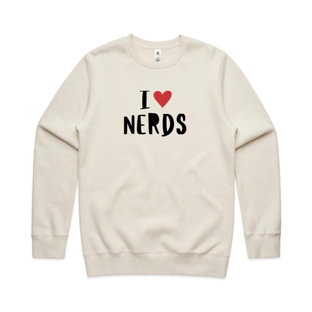 I Love Nerds, Red Heart - AS Colour Stencil Crew Sweatshirt Ecru Sweatshirt Love Printed In Australia