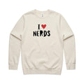 I Love Nerds, Red Heart AS Colour Stencil Crew Sweatshirt Unisex Ecru Sweatshirt Love Printed In Australia