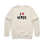I Love Nerds, Red Heart - AS Colour Stencil Crew Sweatshirt Ecru Sweatshirt Love Printed In Australia
