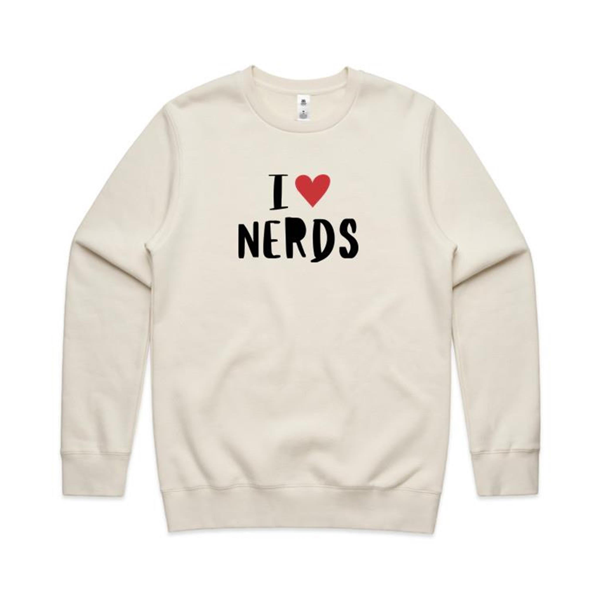 I Love Nerds, Red Heart - AS Colour Stencil Crew Sweatshirt Ecru Sweatshirt Love Printed In Australia