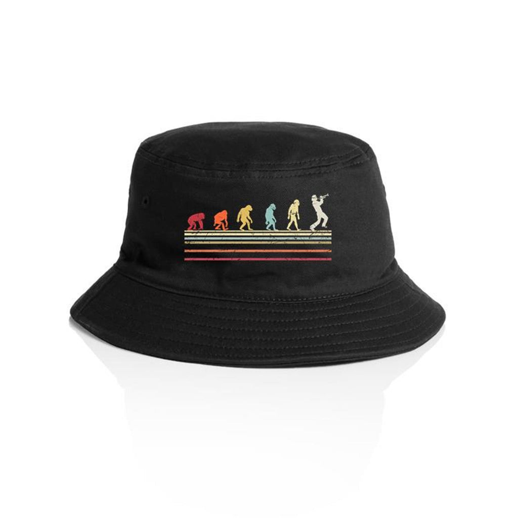 Evolution Of A Trumpet Player AS Colour Bucket Hat Black One Size As Colour Bucket Hat Music Printed In Australia