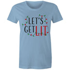 Let's Get Lit, Christmas Lights - Womens T-shirt Carolina Blue Womens Christmas T-shirt Christmas Printed In Australia