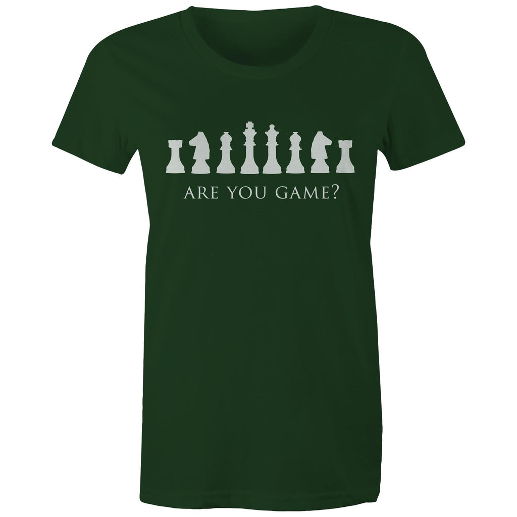Are You Game, Chess - Womens T-shirt Forest Green Womens T-shirt Chess Games Printed In Australia