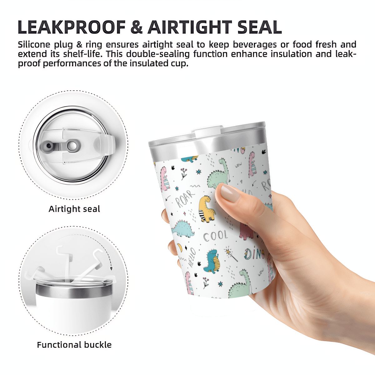 Quirky Dinosaurs Small Stainless Steel Travel Mug Cup 12oz/350ml