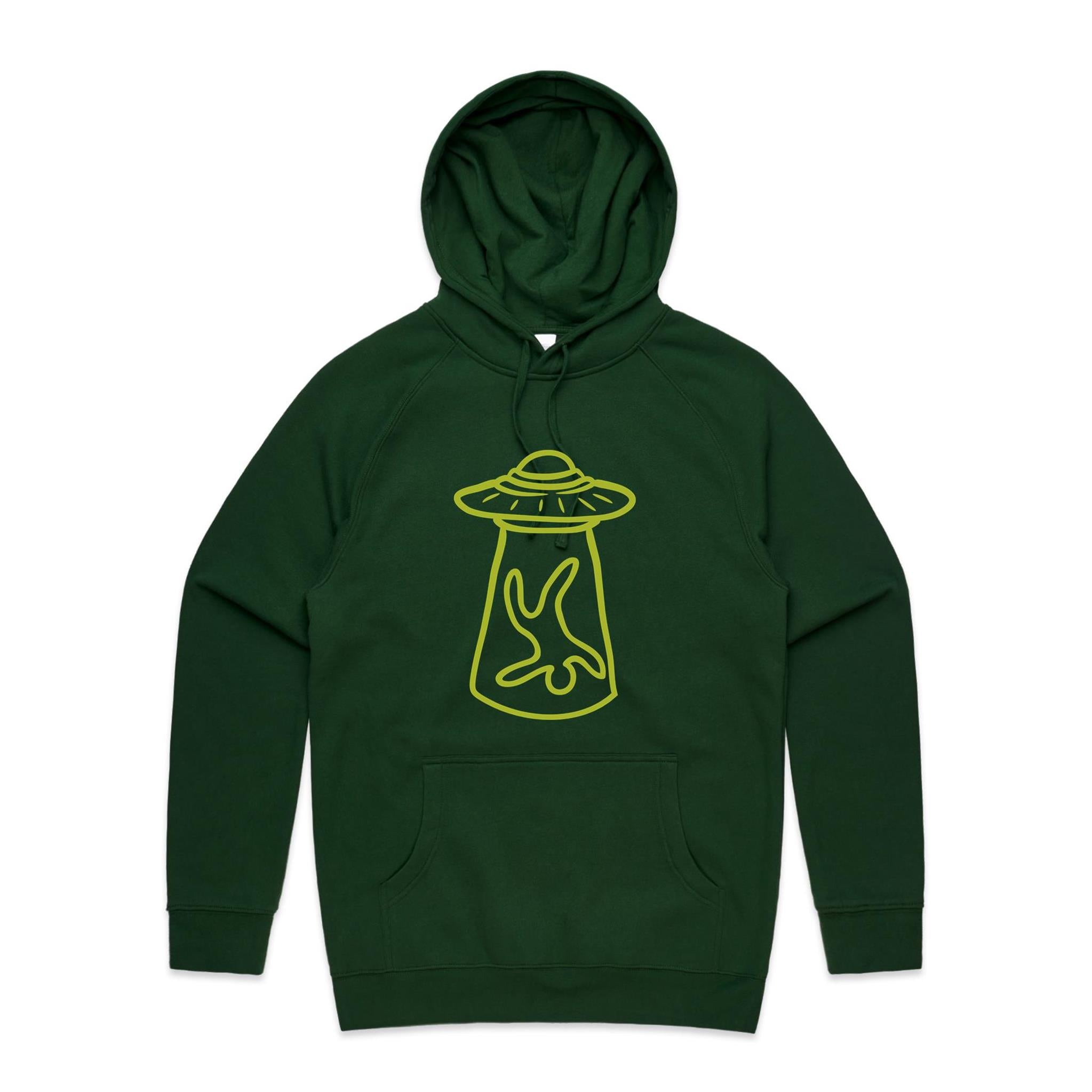 Alien Abduction, UFO - Mens Hoodie Forest Green Mens Hoodie Printed In Australia Sci Fi