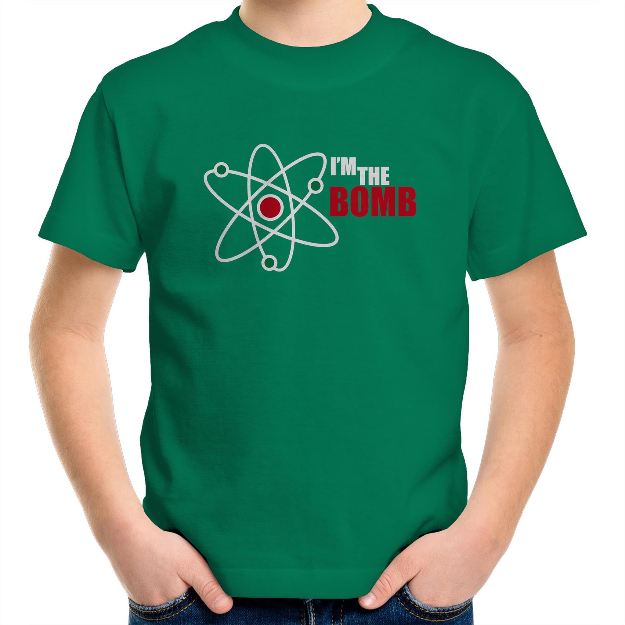 I'm The Bomb, Atom - Kids Youth T-Shirt Kelly Green Kids Youth T-shirt Printed In Australia Science