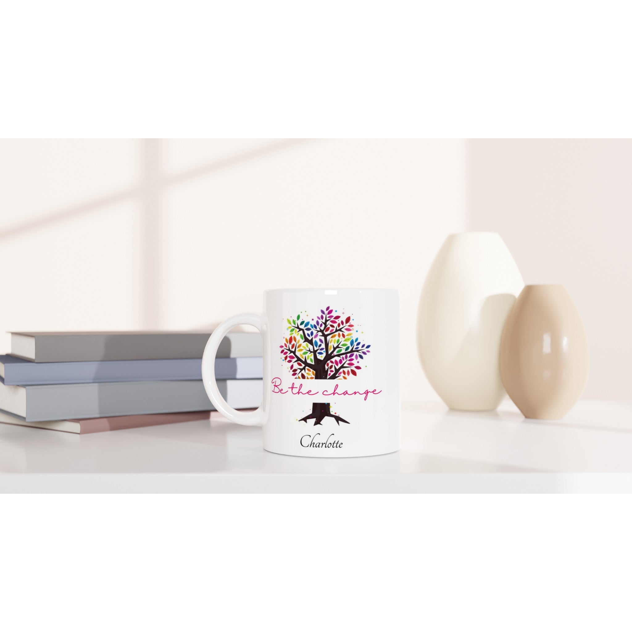 Personalise - Be The Change - White 11oz Ceramic Mug Personalised 11oz Mug customise Globally Fulfilled Motivation personalise Plants