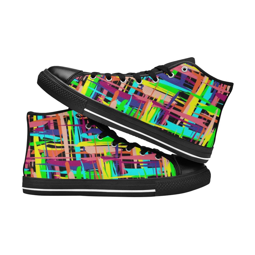 Painted Lines Kids High Top Canvas Shoes