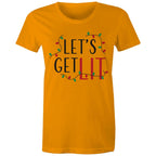 Let's Get Lit, Christmas Lights - Womens T-shirt Orange Womens Christmas T-shirt Christmas Printed In Australia