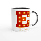 Personalised - Marquee Lights Initial - White 11oz Ceramic Mug with Color Inside Personalised 11oz Mug Customise Globally Fulfilled Personalise