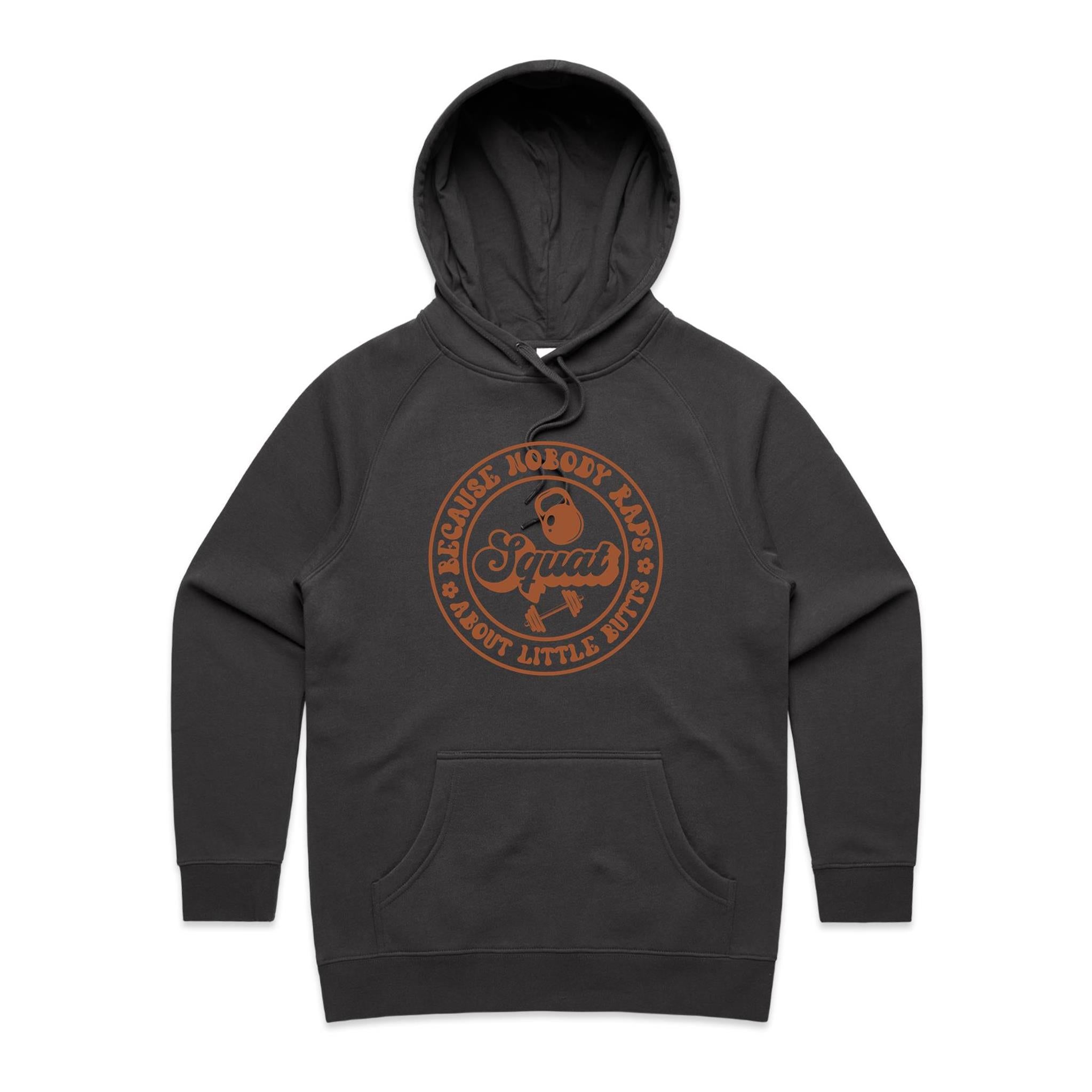 Squat, Because Nobody Raps About Little Butts - Womens Hoodie Coal Womens Hoodie Fitness Printed In Australia
