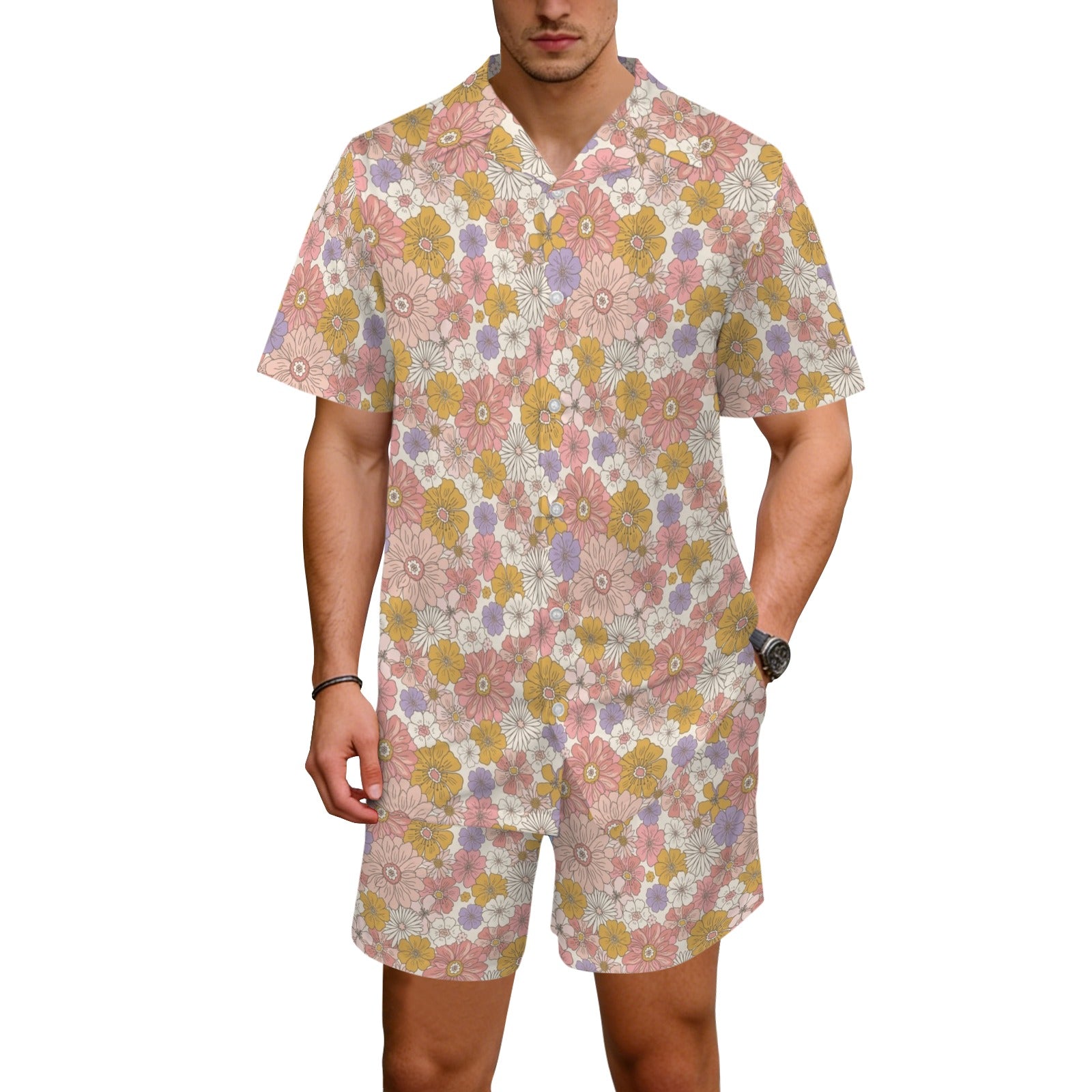 Faded Floral Men's Hawaiian Shirt & Shorts Set
