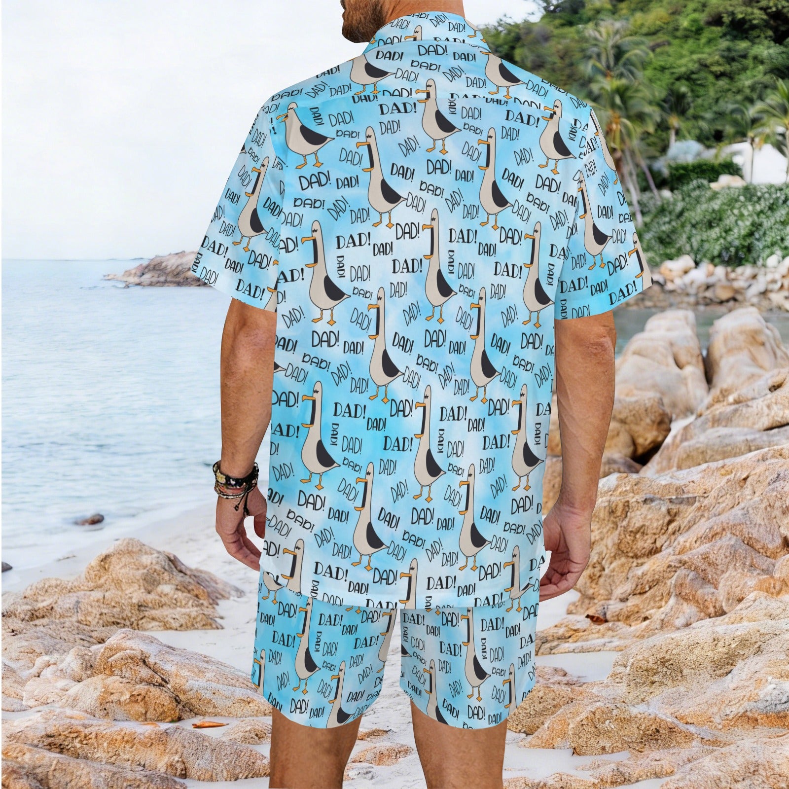 Dad Seagull - Men's Hawaiian Shirt & Shorts Set Men's Hawaiian Shirt & Shorts Set animal Dad Printed Offshore