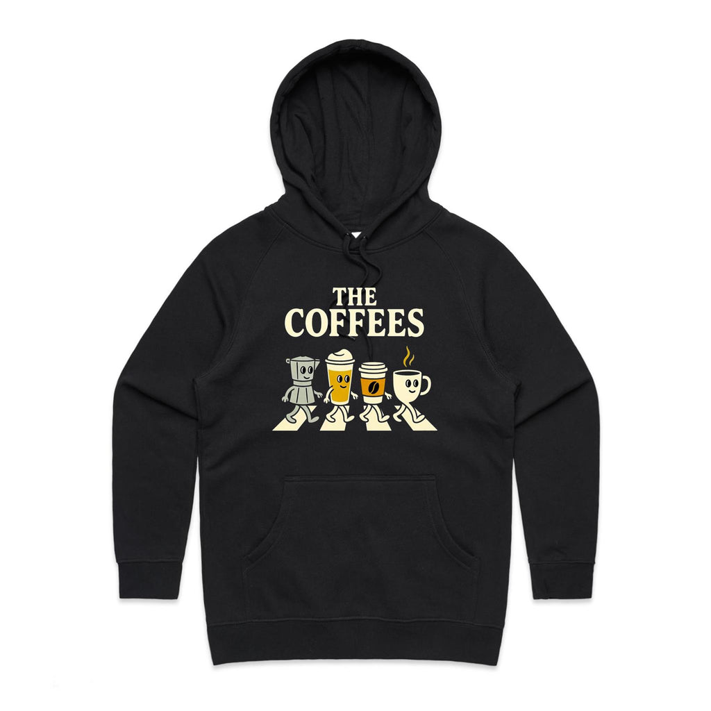 The Coffees, Crossing Road Women's AS Colour Hoodie Black Womens Hoodie Coffee Music Printed In Australia