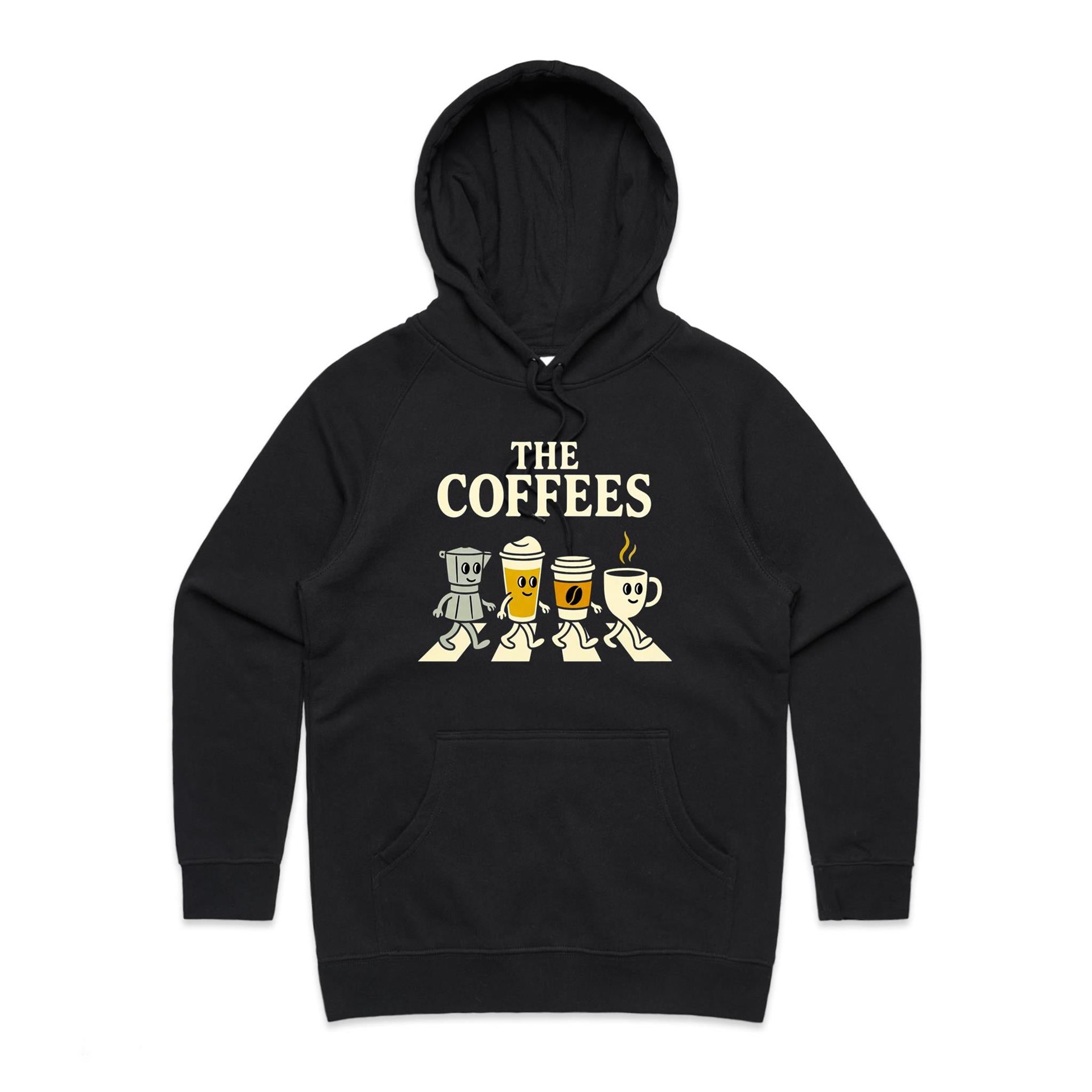 The Coffees, Crossing Road Women's AS Colour Hoodie Black Womens Hoodie Coffee Music Printed In Australia
