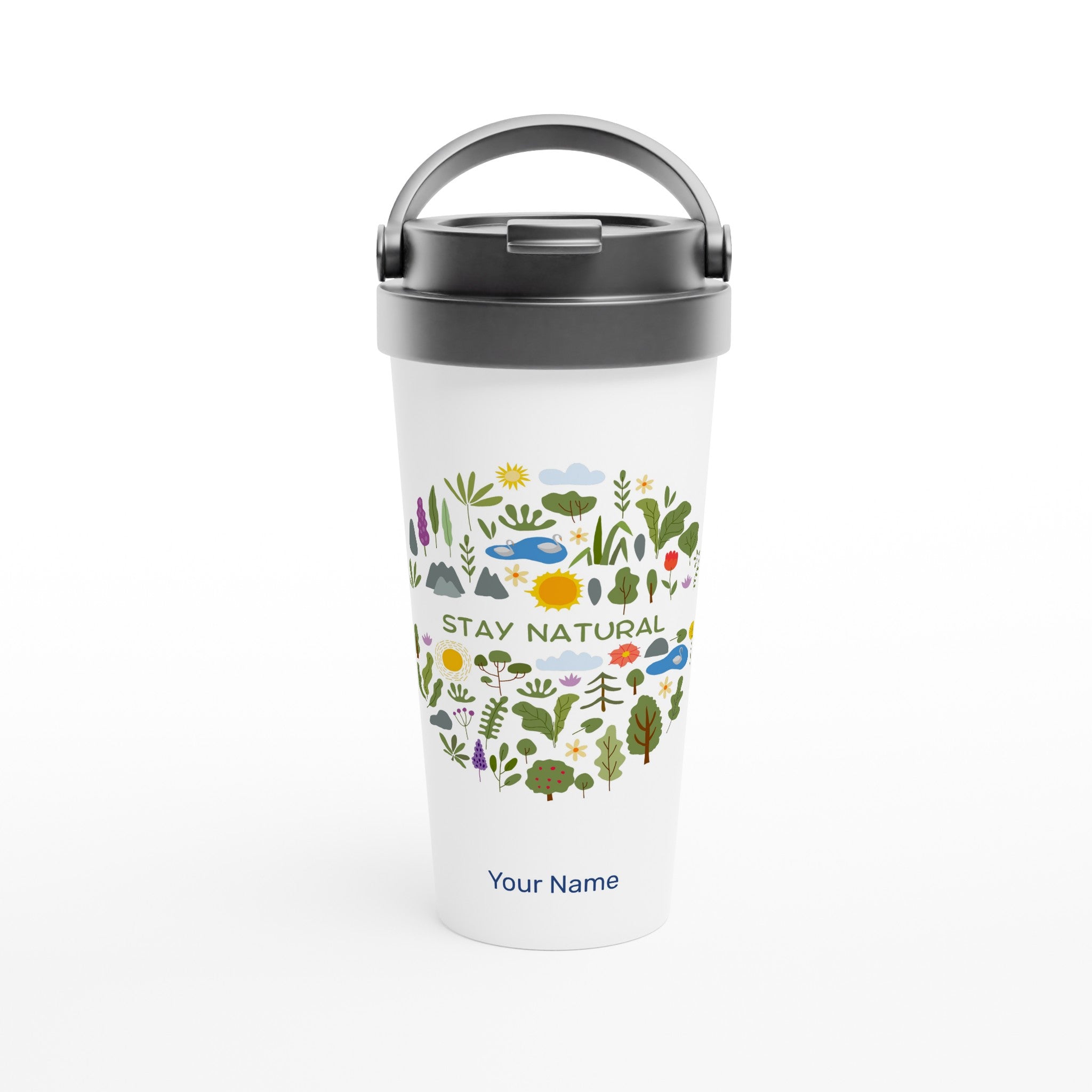Personalised - Stay Natural - White 15oz Stainless Steel Travel Mug Default Title Personalised Travel Mug customise Globally Fulfilled personalise plants