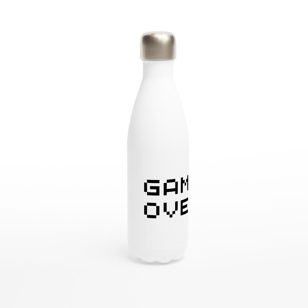 Game Over - White 17oz Stainless Steel Water Bottle White Water Bottle Games Globally Fulfilled
