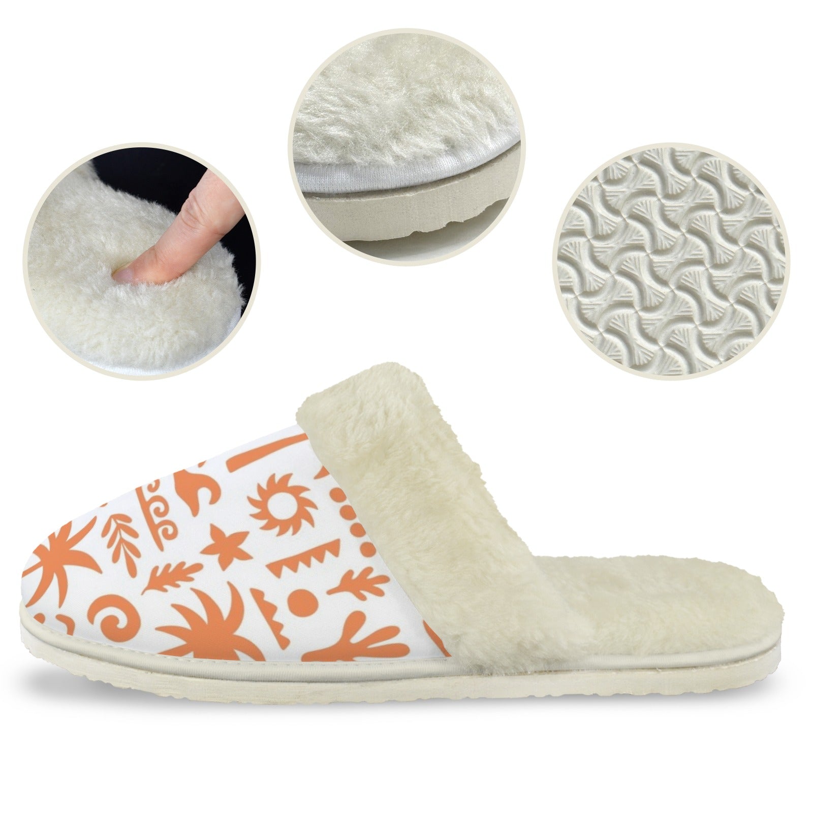 Orange Surf - Men's Fur Trim Thick-Sole Indoor Slippers Men's Fur Trimmed Slippers Printed Offshore Surf