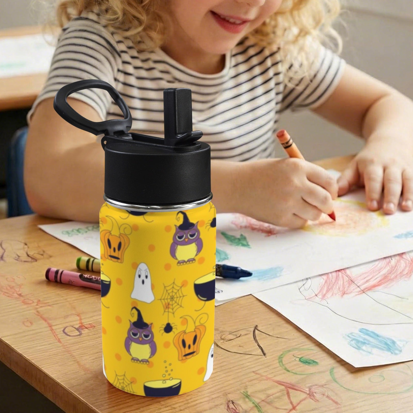 Halloween Owl 12oz Kids Water Bottle with Straw Lid