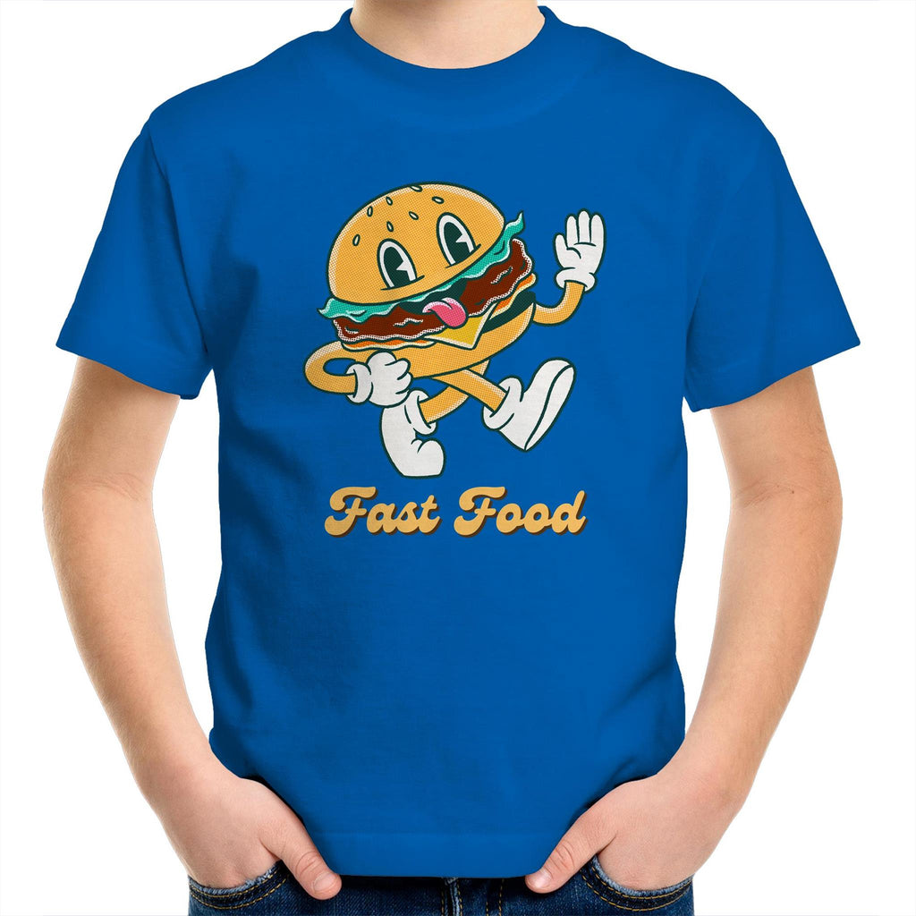 Fast Food, Hamburger - Kids Youth T-Shirt Bright Royal Kids Youth T-shirt Food Printed In Australia Retro