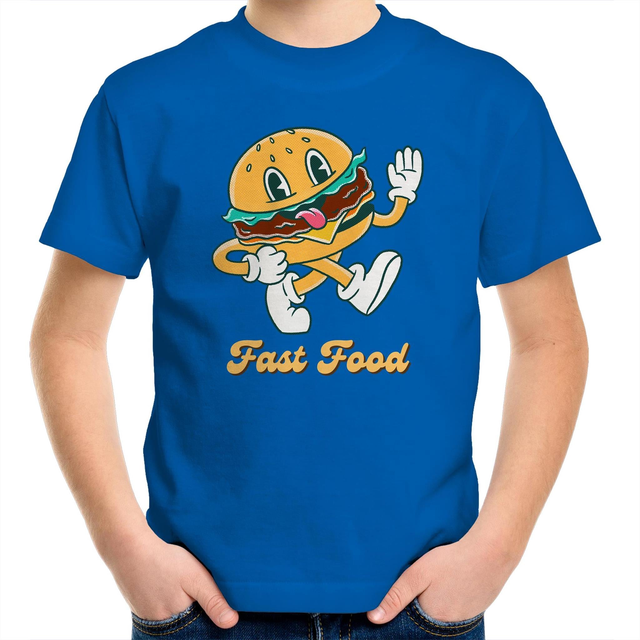 Fast Food, Hamburger - Kids Youth T-Shirt Bright Royal Kids Youth T-shirt Food Printed In Australia Retro