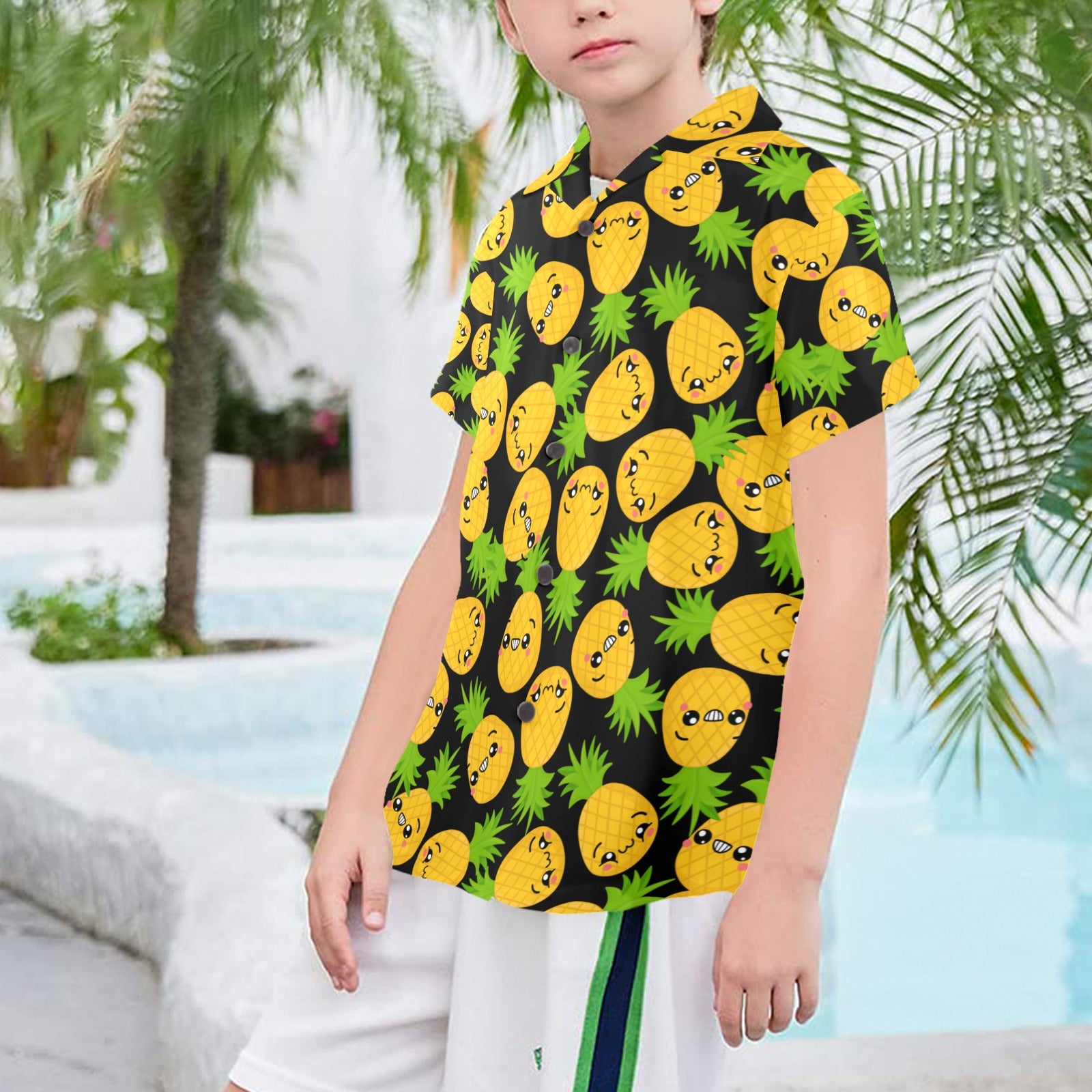 Cool Pineapples Senior Kids Hawaiian Shirt Senior Kids Hawaiian Shirt 8-15 Food Printed Offshore
