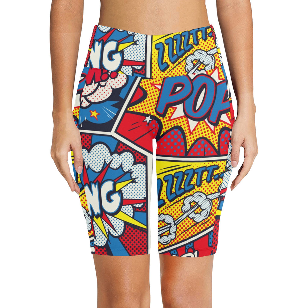 Comic Book Women's Bike Shorts With Side Pockets Women's Bike Shorts comic Printed Offshore