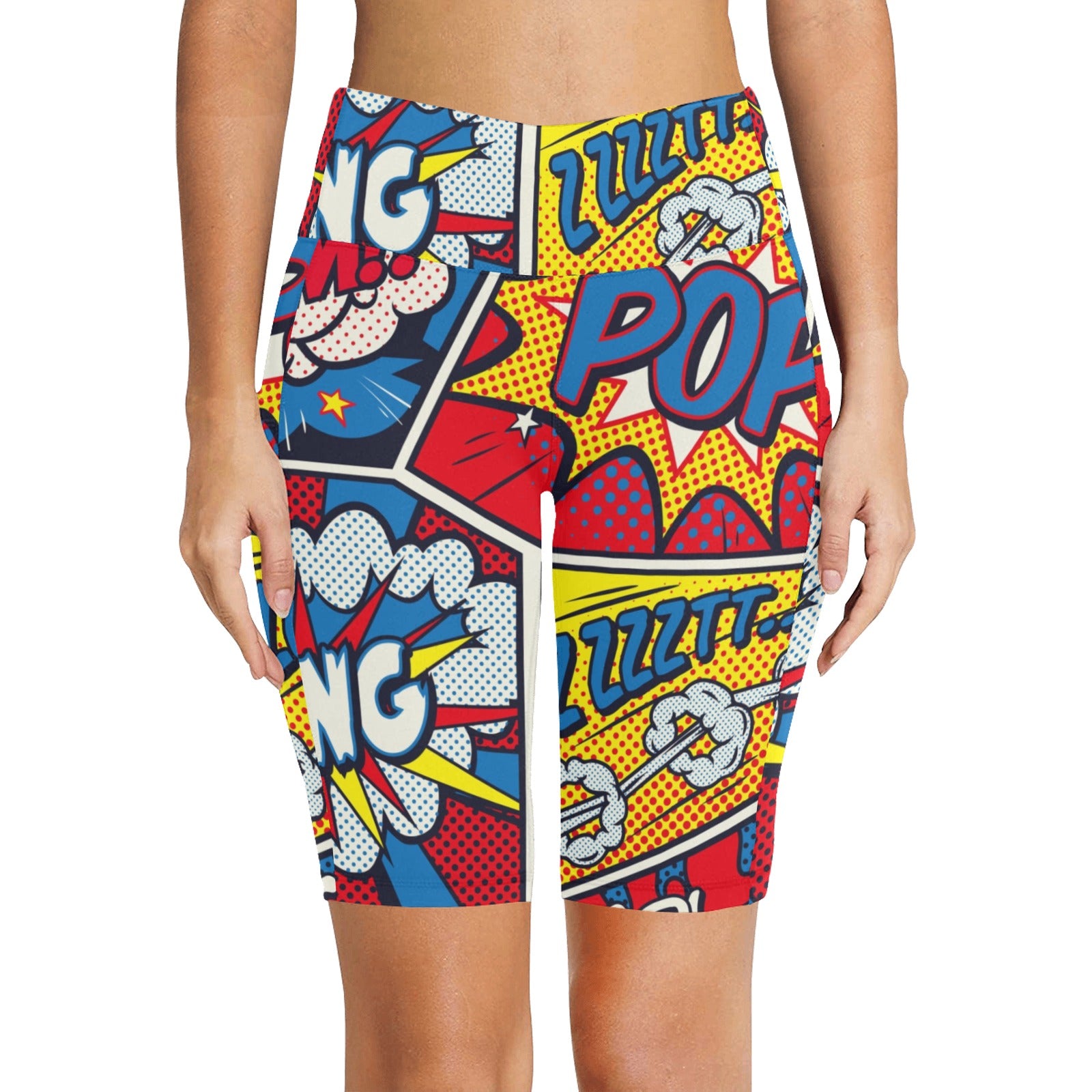 Comic Book Women's Bike Shorts With Side Pockets Women's Bike Shorts comic Printed Offshore