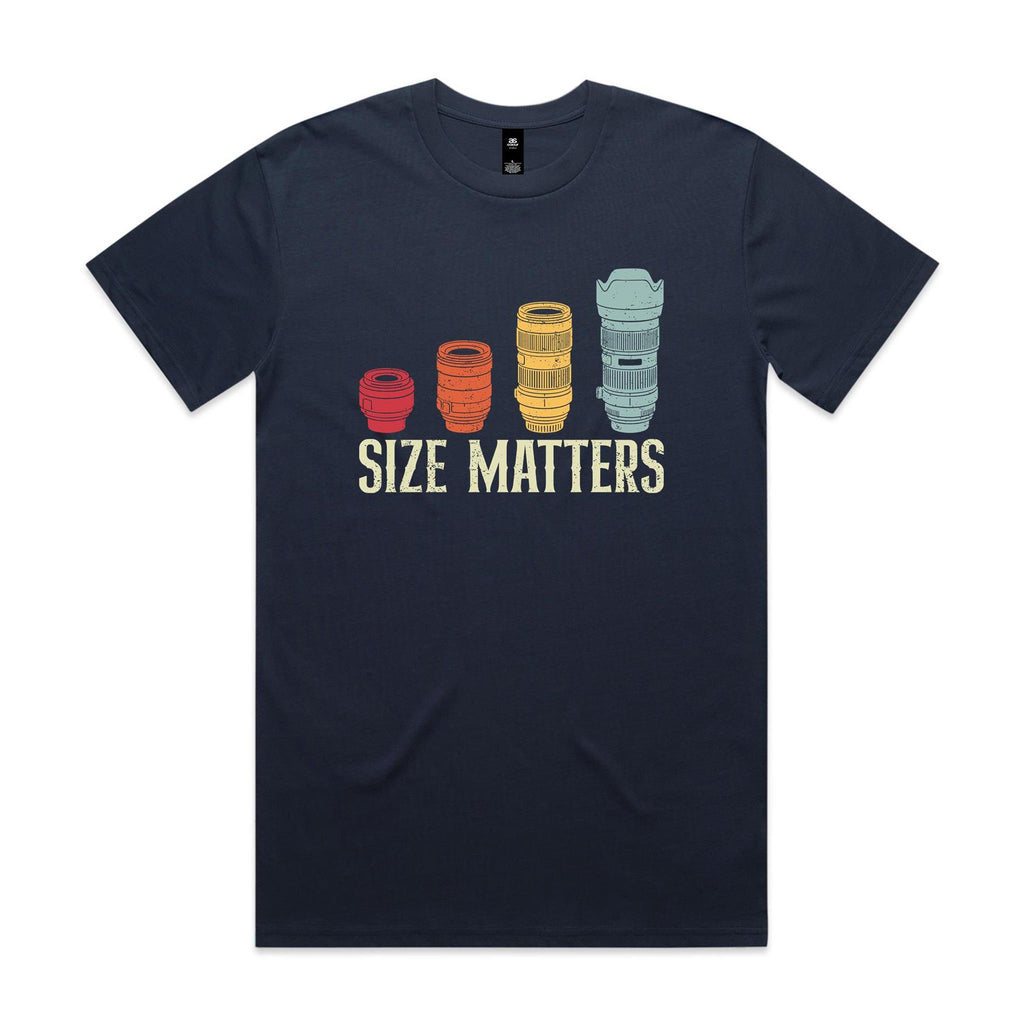 Camera Lenses Size Matters Men's AS Colour T-shirt Midnight Blue Mens T-shirt Printed In Australia