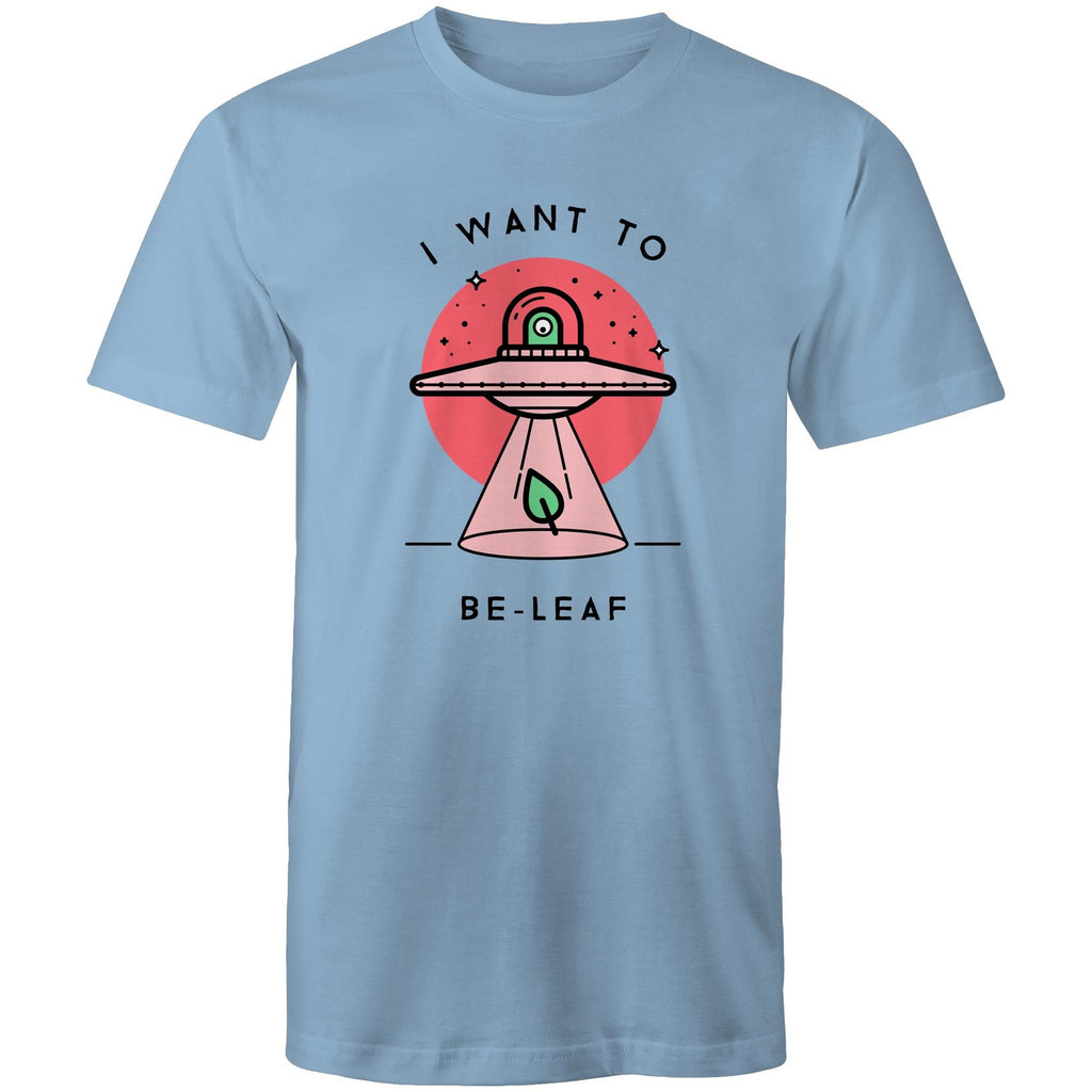 I Want To Be-Leaf, UFO - Mens T-Shirt Carolina Blue Mens T-shirt Printed In Australia Sci Fi