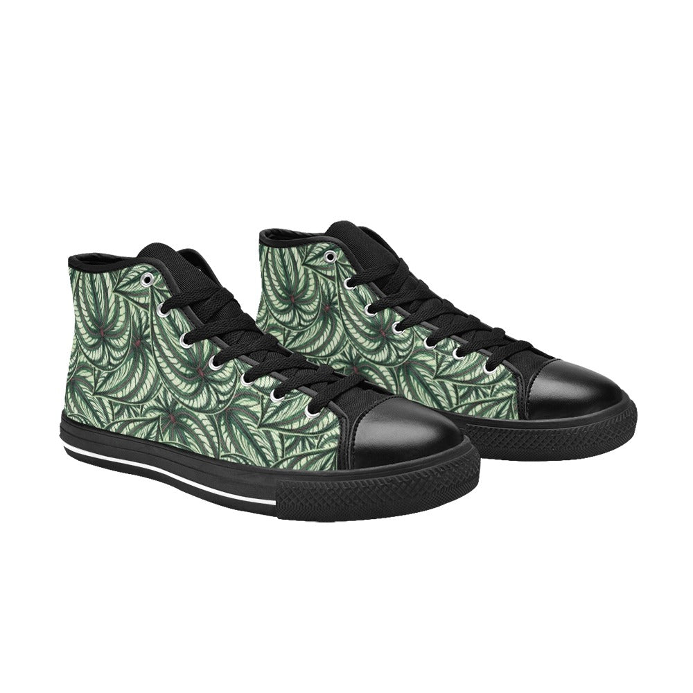Stripy Leaves Men's High Top Canvas Shoes Men's Classic High Top Canvas Shoes Plants Printed Offshore