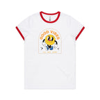 Good Vibes All Day Long - Women's Ringer Tee White Red Womens Ringer T-shirt Positivity Printed In Australia