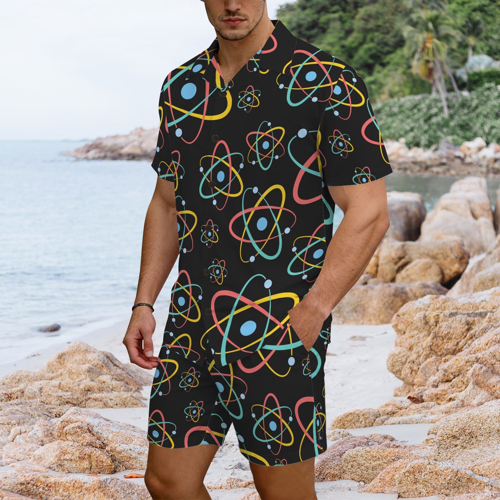 Atoms Men's Hawaiian Shirt & Shorts Set Men's Hawaiian Shirt & Shorts Set Printed Offshore Science