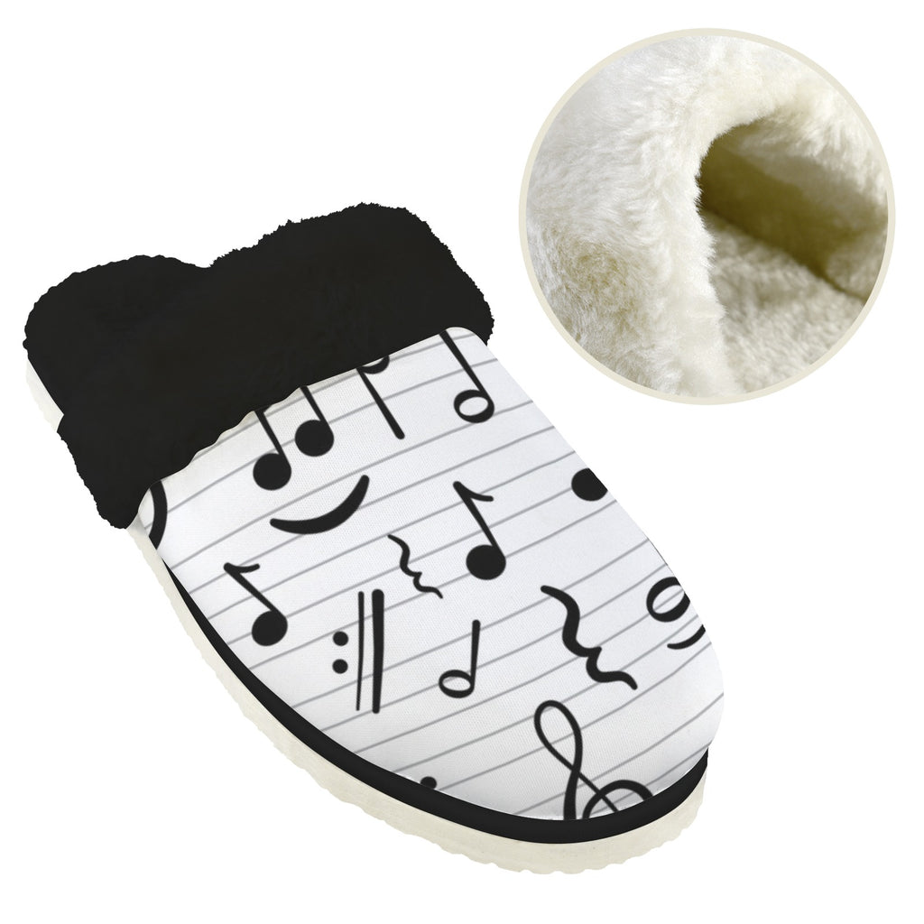 Music Stave Men's Fur Trim Thick-Sole Indoor Slippers Men's Fur Trimmed Slippers Music Printed Offshore