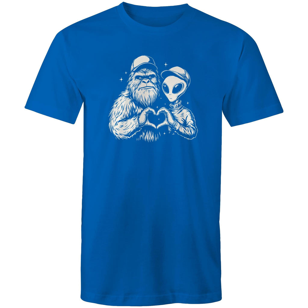 Alien Bigfoot Heart Hands - Mens T-Shirt Bright Royal Mens T-shirt Love Printed In Australia Sci Fi