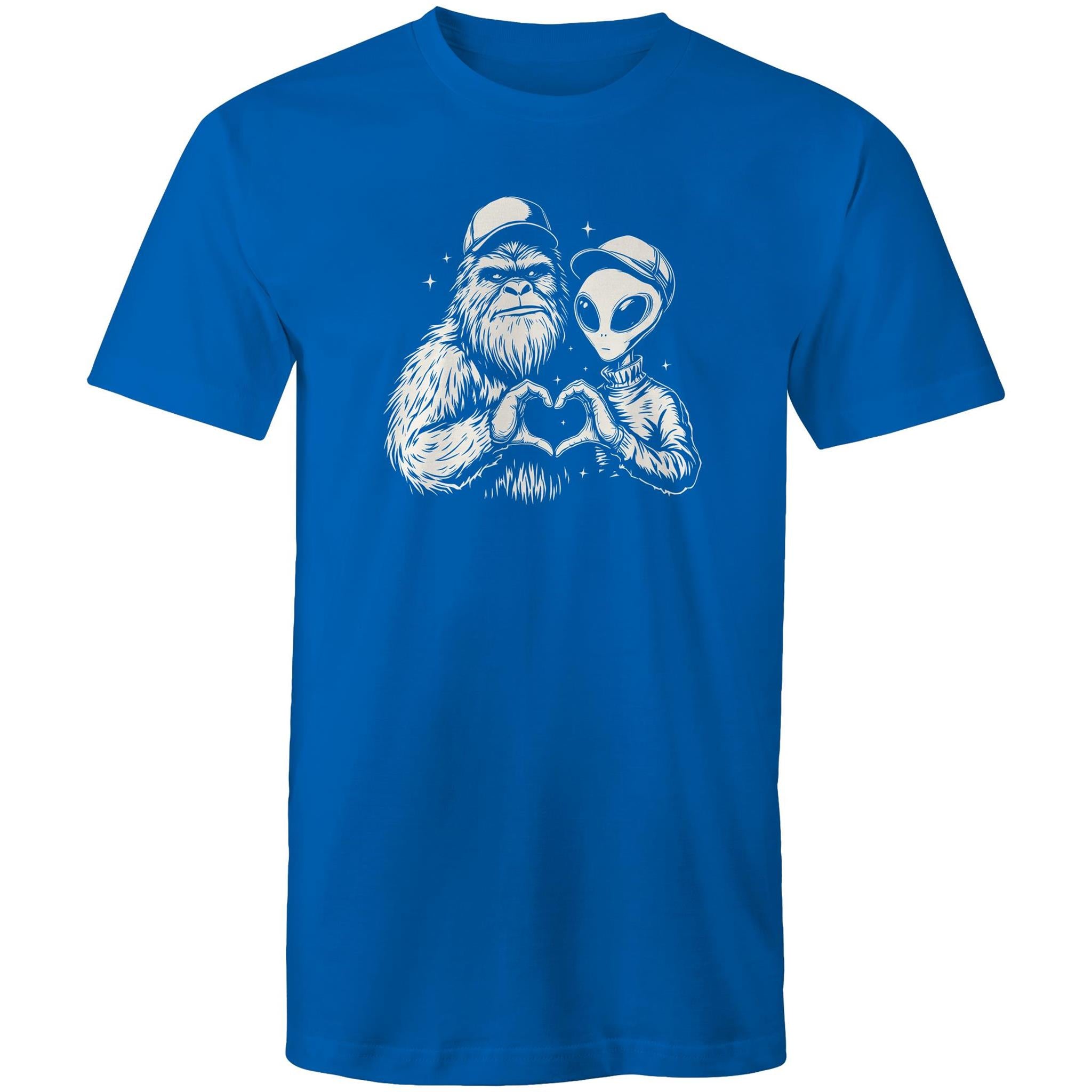 Alien Bigfoot Heart Hands - Mens T-Shirt Bright Royal Mens T-shirt Love Printed In Australia Sci Fi