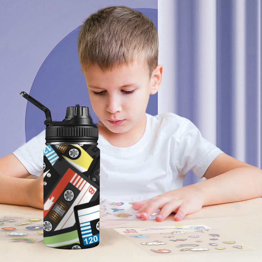 Cassette Tapes Kids Water Bottle with Chug Lid (12 oz) Kids Water Bottle with Chug Lid Music Printed Offshore Retro