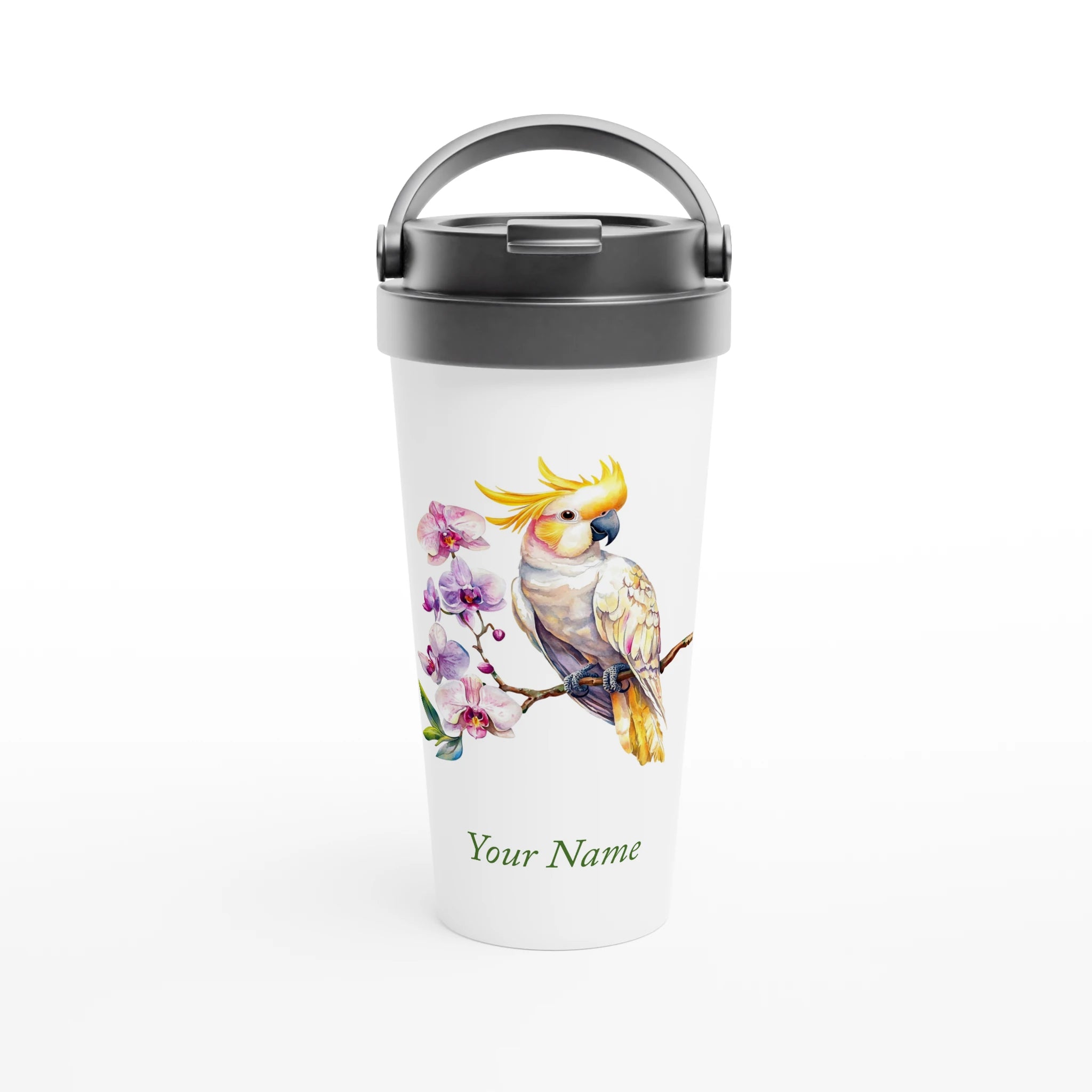 Personalise - Cockatoo, Australian Birds - White 15oz Stainless Steel Travel Mug Default Title Personalised Travel Mug animal Globally Fulfilled